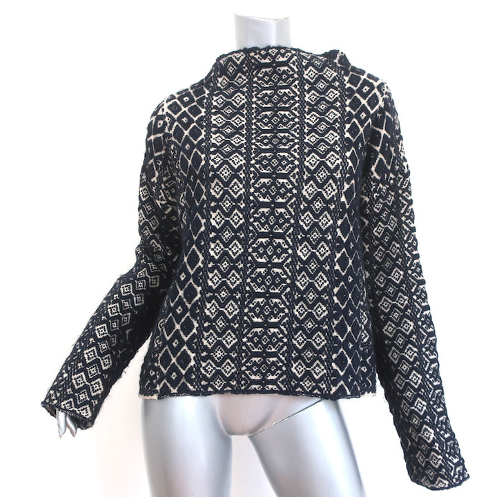 Giada Forte Pullover Sweater Navy Wool-Blend Geometric Textured Knit Size II