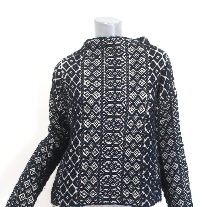 Giada Forte Pullover Sweater Navy Wool-Blend Geometric Textured Knit Size II