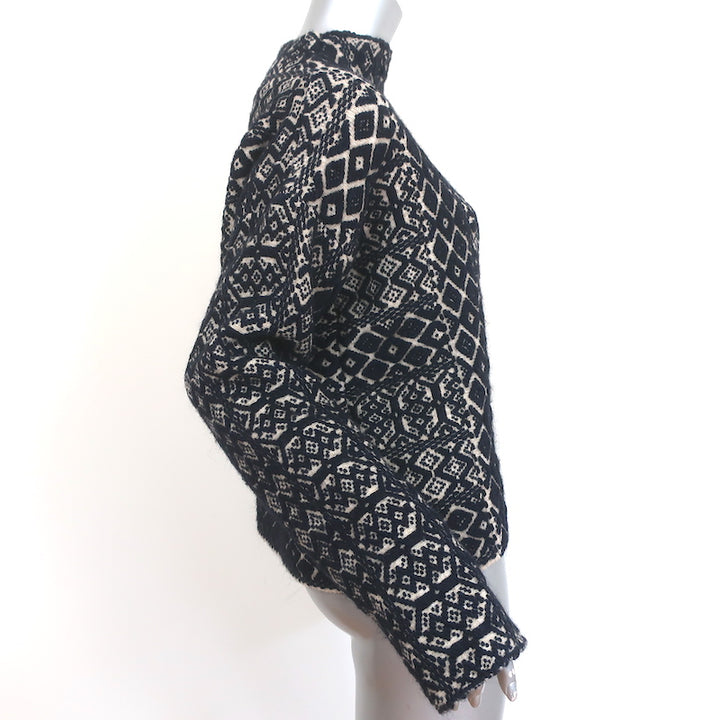 Giada Forte Pullover Sweater Navy Wool-Blend Geometric Textured Knit Size II