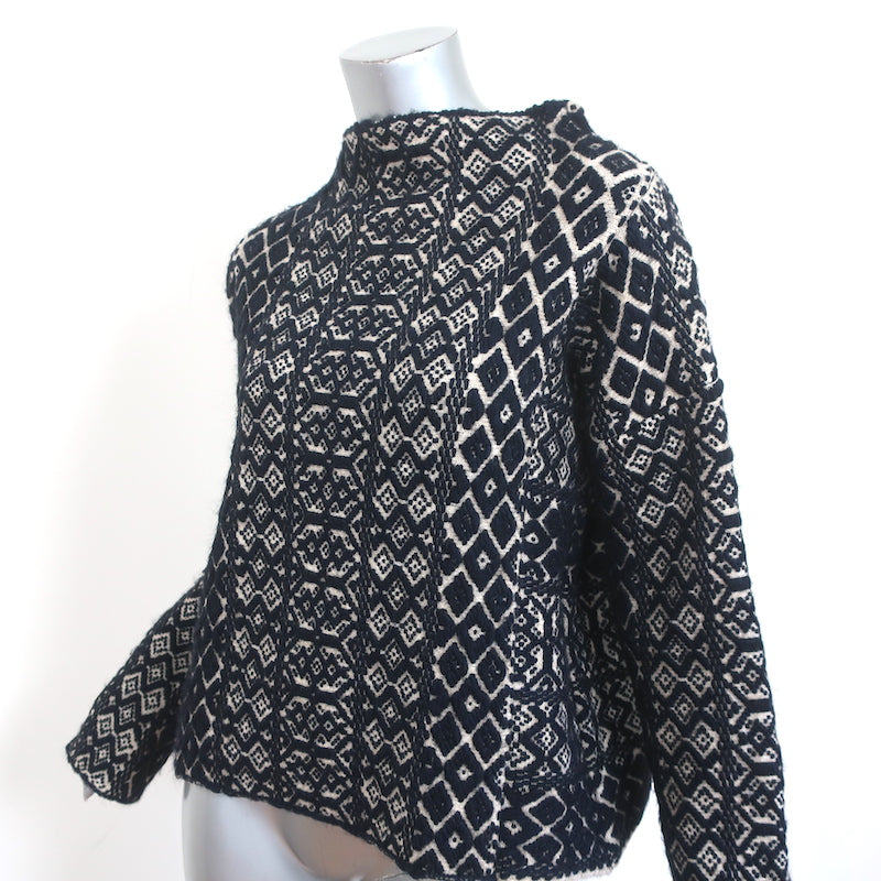 Giada Forte Pullover Sweater Navy Wool-Blend Geometric Textured Knit Size II