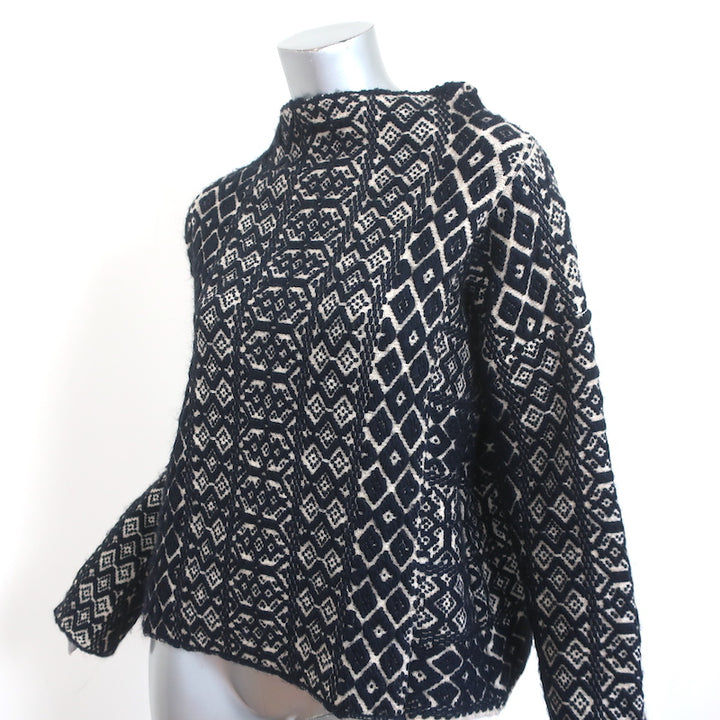 Giada Forte Pullover Sweater Navy Wool-Blend Geometric Textured Knit Size II