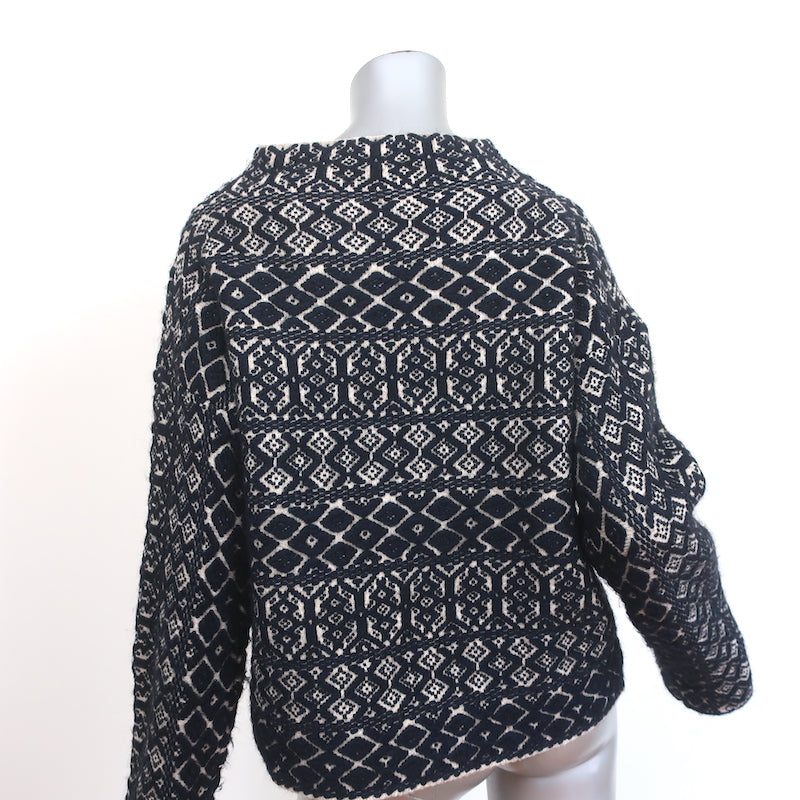 Giada Forte Pullover Sweater Navy Wool-Blend Geometric Textured Knit Size II
