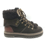 See by Chloe Eileen Shearling Hiking Boots Dark Brown Suede & Leather Size 38