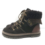 See by Chloe Eileen Shearling Hiking Boots Dark Brown Suede & Leather Size 38