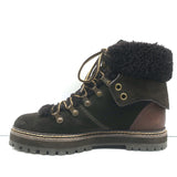 See by Chloe Eileen Shearling Hiking Boots Dark Brown Suede & Leather Size 38