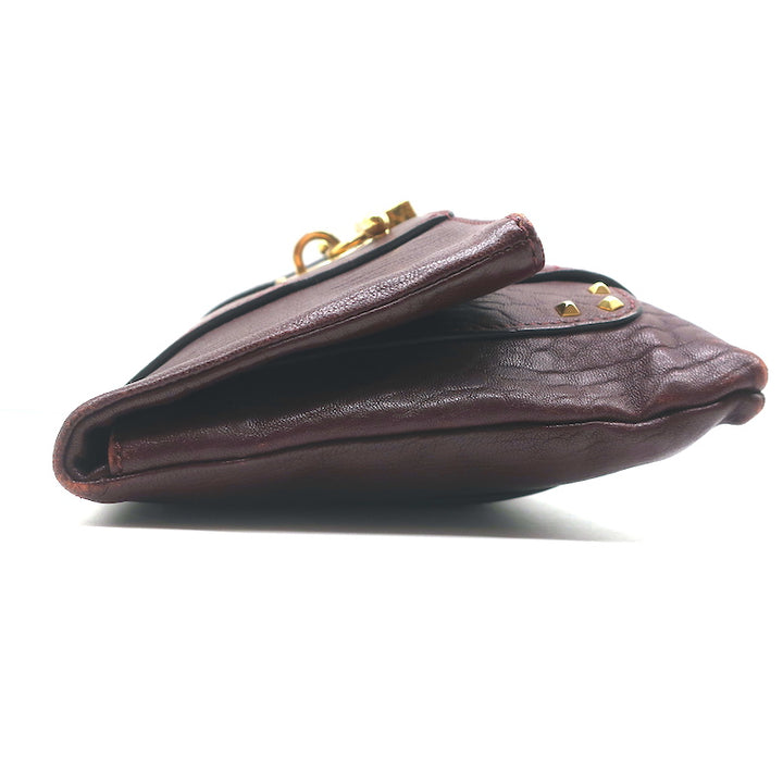 Marc Jacobs Padlock Flap Clutch Burgundy Grained Leather Small Bag