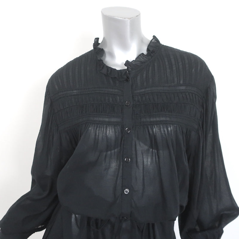 Isabel Marant Etoile Perkins Maxi Dress Black Cotton Voile Size 38 Long Sleeve