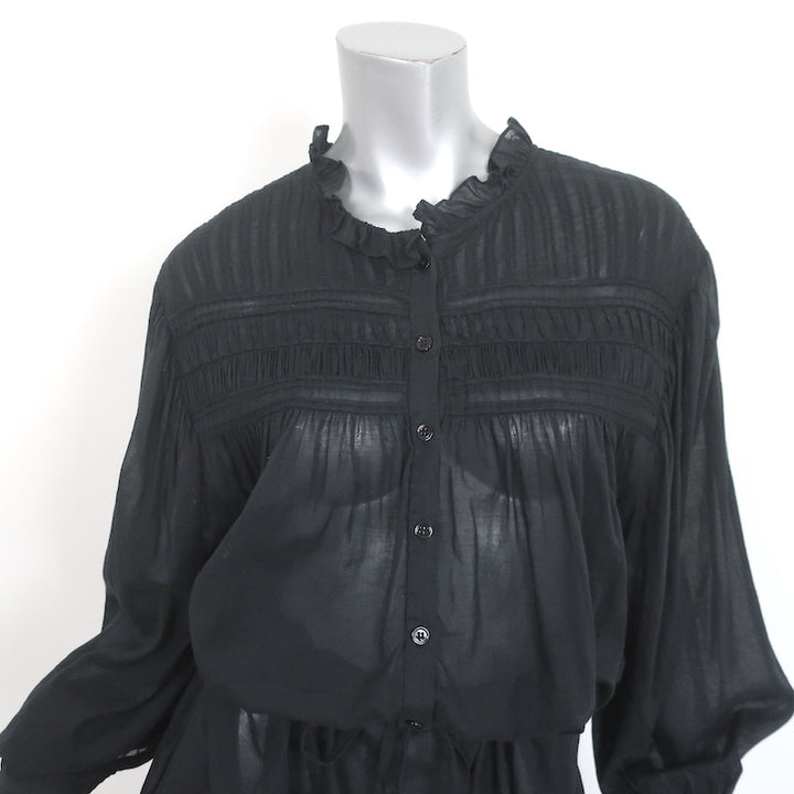 Isabel Marant Etoile Perkins Maxi Dress Black Cotton Voile Size 38 Long Sleeve