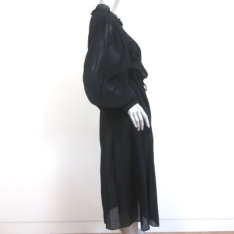 Isabel Marant Etoile Perkins Maxi Dress Black Cotton Voile Size 38 Long Sleeve