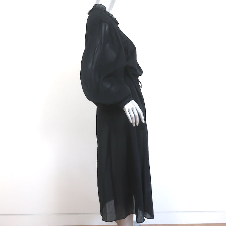 Isabel Marant Etoile Perkins Maxi Dress Black Cotton Voile Size 38 Long Sleeve