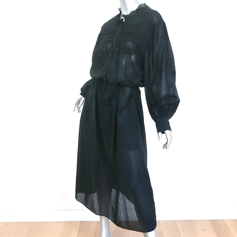 Isabel Marant Etoile Perkins Maxi Dress Black Cotton Voile Size 38 Long Sleeve
