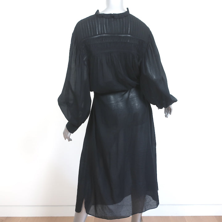 Isabel Marant Etoile Perkins Maxi Dress Black Cotton Voile Size 38 Long Sleeve