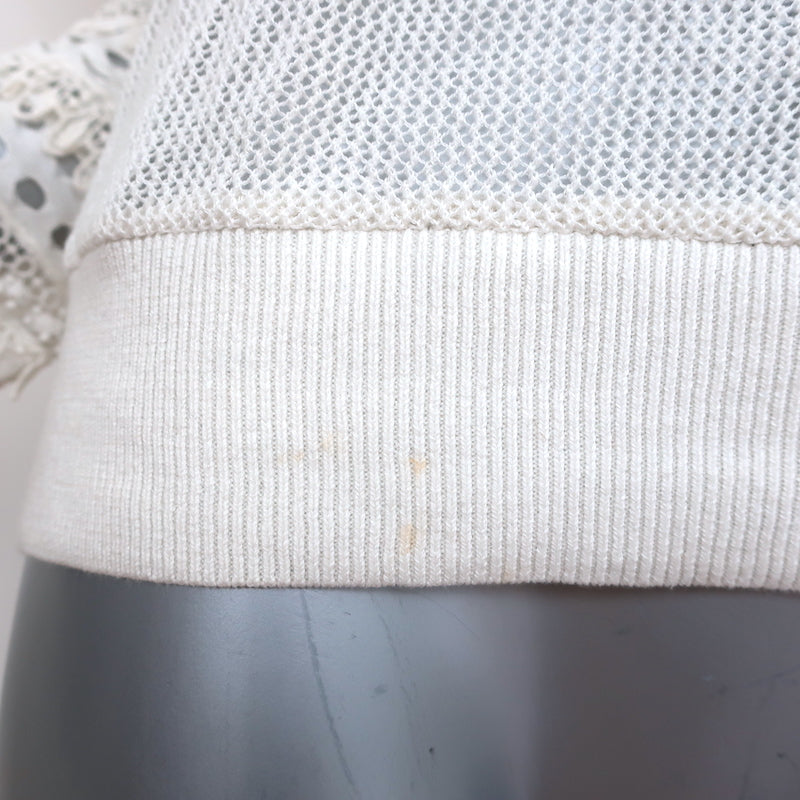 Chloe Sweater Cream Lace-Trim Pointelle Knit Size Small Crewneck Pullover