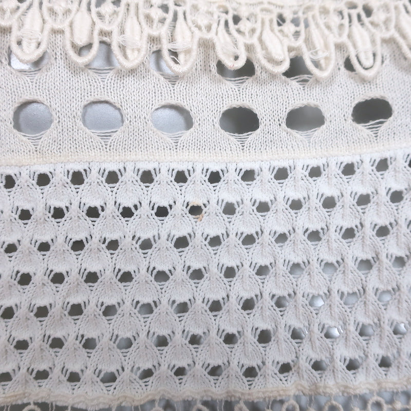 Chloe Sweater Cream Lace-Trim Pointelle Knit Size Small Crewneck Pullover