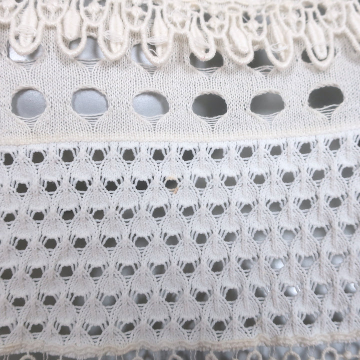 Chloe Sweater Cream Lace-Trim Pointelle Knit Size Small Crewneck Pullover