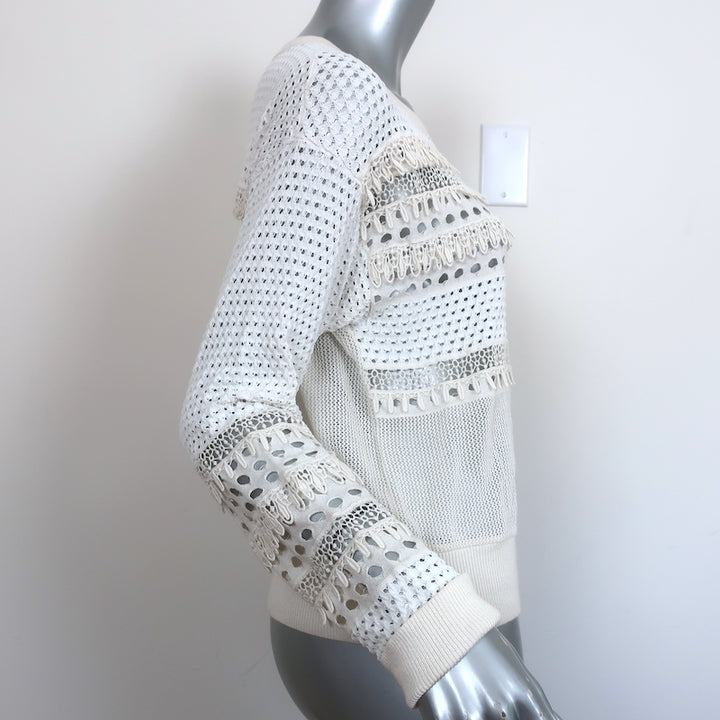 Chloe Sweater Cream Lace-Trim Pointelle Knit Size Small Crewneck Pullover