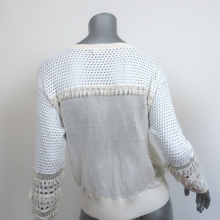 Chloe Sweater Cream Lace-Trim Pointelle Knit Size Small Crewneck Pullover