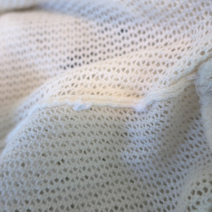 Chloe Sweater Cream Lace-Trim Pointelle Knit Size Small Crewneck Pullover