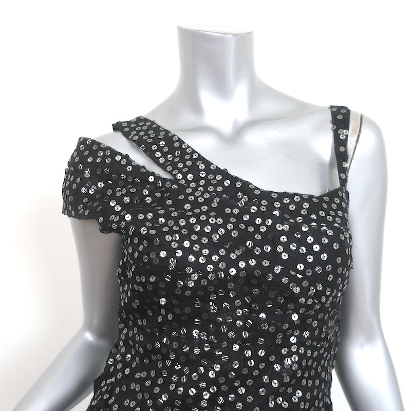 Isabel Marant Asymmetric Mini Dress Becky Black Sequined Silk Organza Size 40