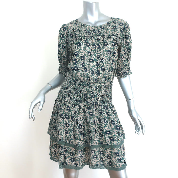 SEA Smocked Mini Dress Lucia Clover Floral Print Voile Size 6 Short Sleeve