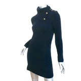 Saint Laurent Button-Embellished Sweater Dress Navy Ribbed Camel Wool Size Small