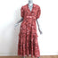 Ulla Johnson Tie-Back Midi Dress Amora Red Ruffled Floral Print Voile Size 8