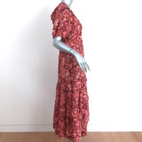 Ulla Johnson Tie-Back Midi Dress Amora Red Ruffled Floral Print Voile Size 8