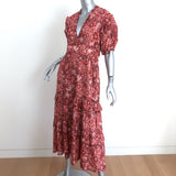 Ulla Johnson Tie-Back Midi Dress Amora Red Ruffled Floral Print Voile Size 8