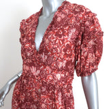 Ulla Johnson Tie-Back Midi Dress Amora Red Ruffled Floral Print Voile Size 8