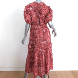 Ulla Johnson Tie-Back Midi Dress Amora Red Ruffled Floral Print Voile Size 8