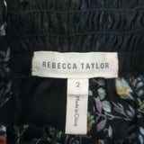 Rebecca Taylor High Neck Top Black Floral Print Size 2 Long Sleeve Blouse