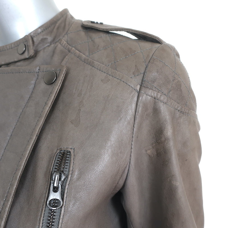 Vince Quilted Leather Biker Jacket Dark Taupe Size Small