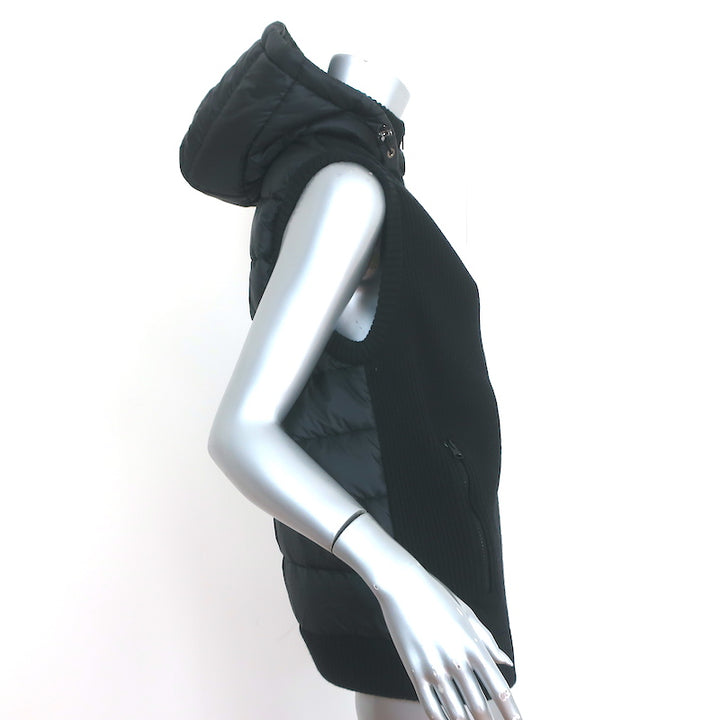 Eisbar Hooded Puffer Vest Black Ribbed Knit Size Medium