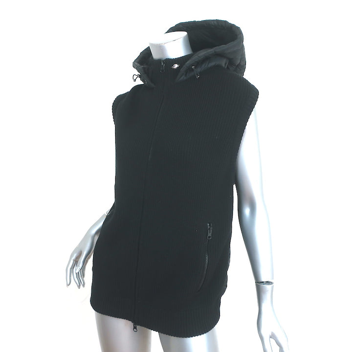 Eisbar Hooded Puffer Vest Black Ribbed Knit Size Medium