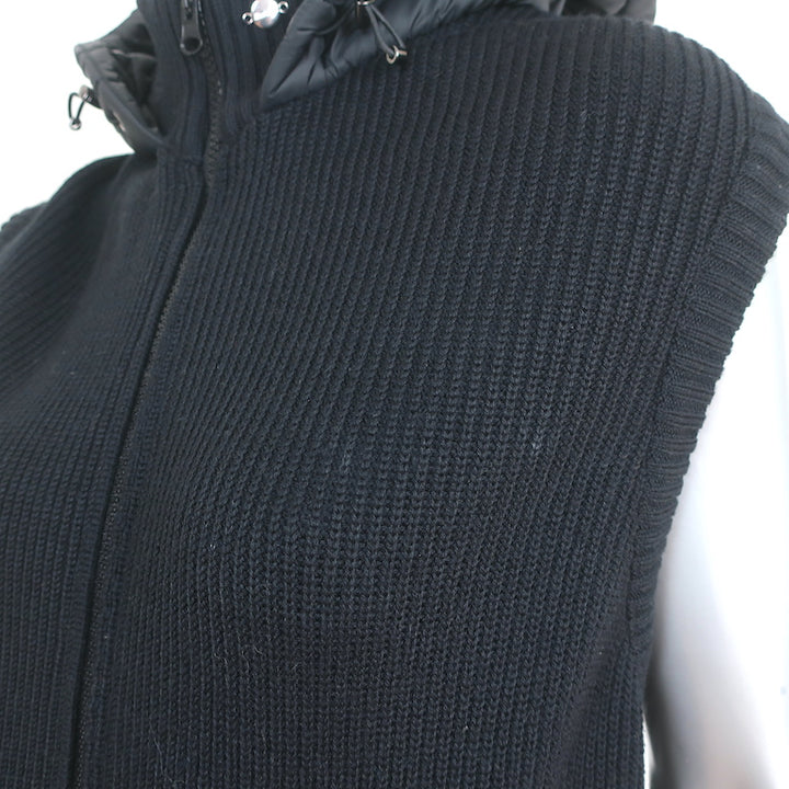 Eisbar Hooded Puffer Vest Black Ribbed Knit Size Medium