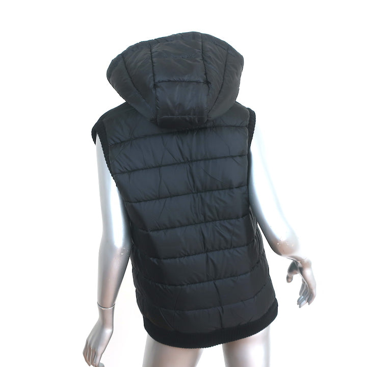 Eisbar Hooded Puffer Vest Black Ribbed Knit Size Medium