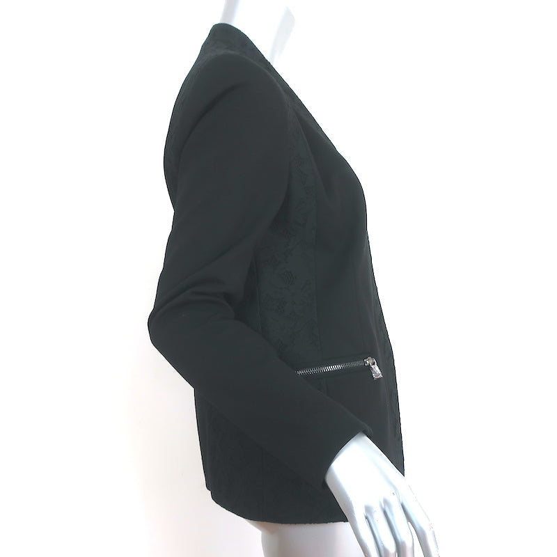 Rebecca Taylor Blazer Black Lace-Trim Twill Size 8 Open Front Jacket