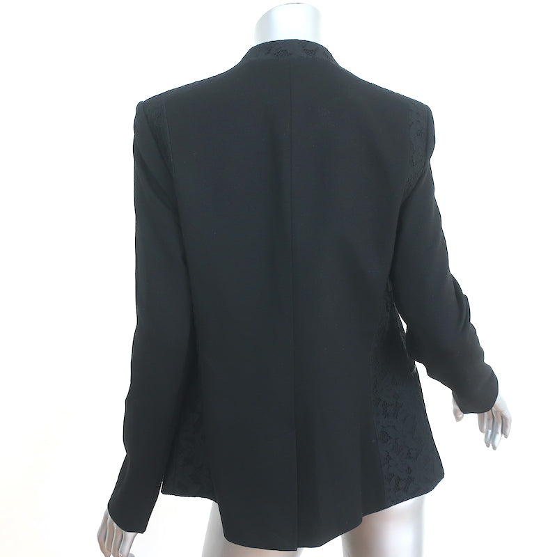 Rebecca Taylor Blazer Black Lace-Trim Twill Size 8 Open Front Jacket