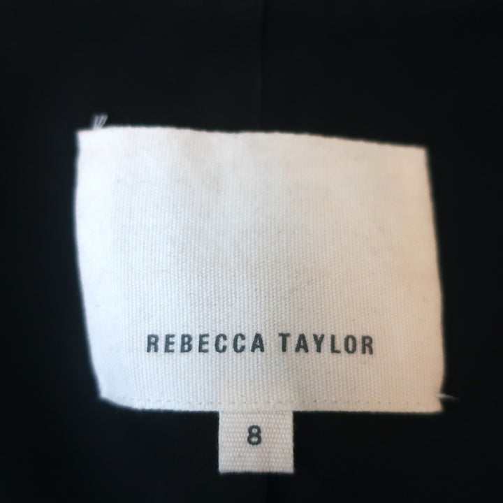 Rebecca Taylor Blazer Black Lace-Trim Twill Size 8 Open Front Jacket