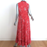 Poupette St Barth Sleeveless Maxi Dress Clara Red Printed Viscose Size Medium