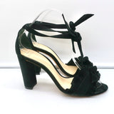 Alexandre Birman Sandals Lupita Black Ruffled Suede Size 37.5 Ankle Tie Heels