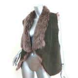 Belle Fare Reversible Faux Fur Vest Olive Suede Size Medium