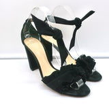 Alexandre Birman Sandals Lupita Black Ruffled Suede Size 37.5 Ankle Tie Heels