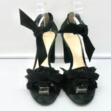 Alexandre Birman Sandals Lupita Black Ruffled Suede Size 37.5 Ankle Tie Heels