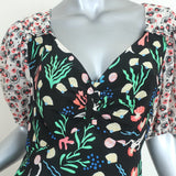 RIXO Cressida Midi Dress Black Mermaid Print Silk Size Small Short Sleeve