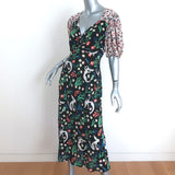 RIXO Cressida Midi Dress Black Mermaid Print Silk Size Small Short Sleeve