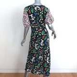 RIXO Cressida Midi Dress Black Mermaid Print Silk Size Small Short Sleeve