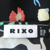 RIXO Cressida Midi Dress Black Mermaid Print Silk Size Small Short Sleeve