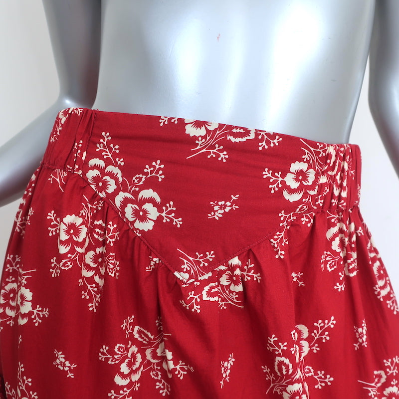 SEA Tiered Midi Skirt Alessia Red Floral Print Cotton Size Medium
