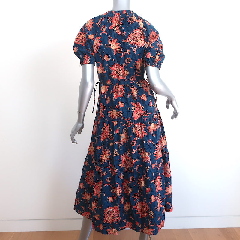 A.L.C. Tiered Midi Dress Mischa Navy Floral Cotton Size 0 Short Sleeve
